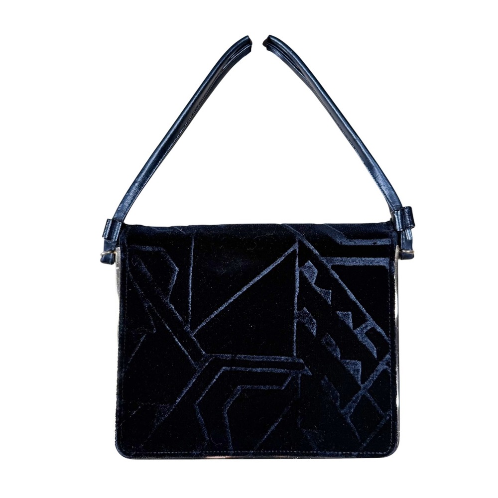 VTG Black Velvet Evening Handbag Gold Frame Retro Geometric Whimsigoth Purse